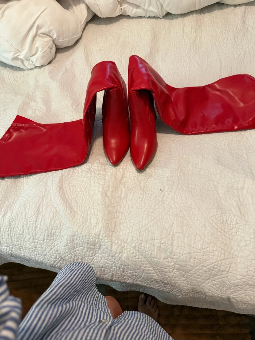 Red Knee-High Heeled Boots - Women
